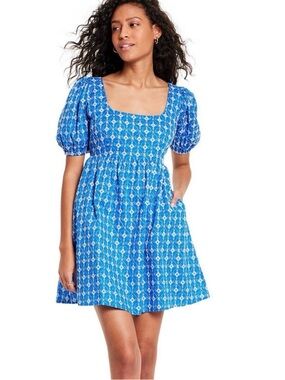 RHODE Blue Printed Square-Neck Mini Dress